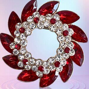 Ruby Red Rhinestone Crystal Flower Wreath Brooch​​​​​